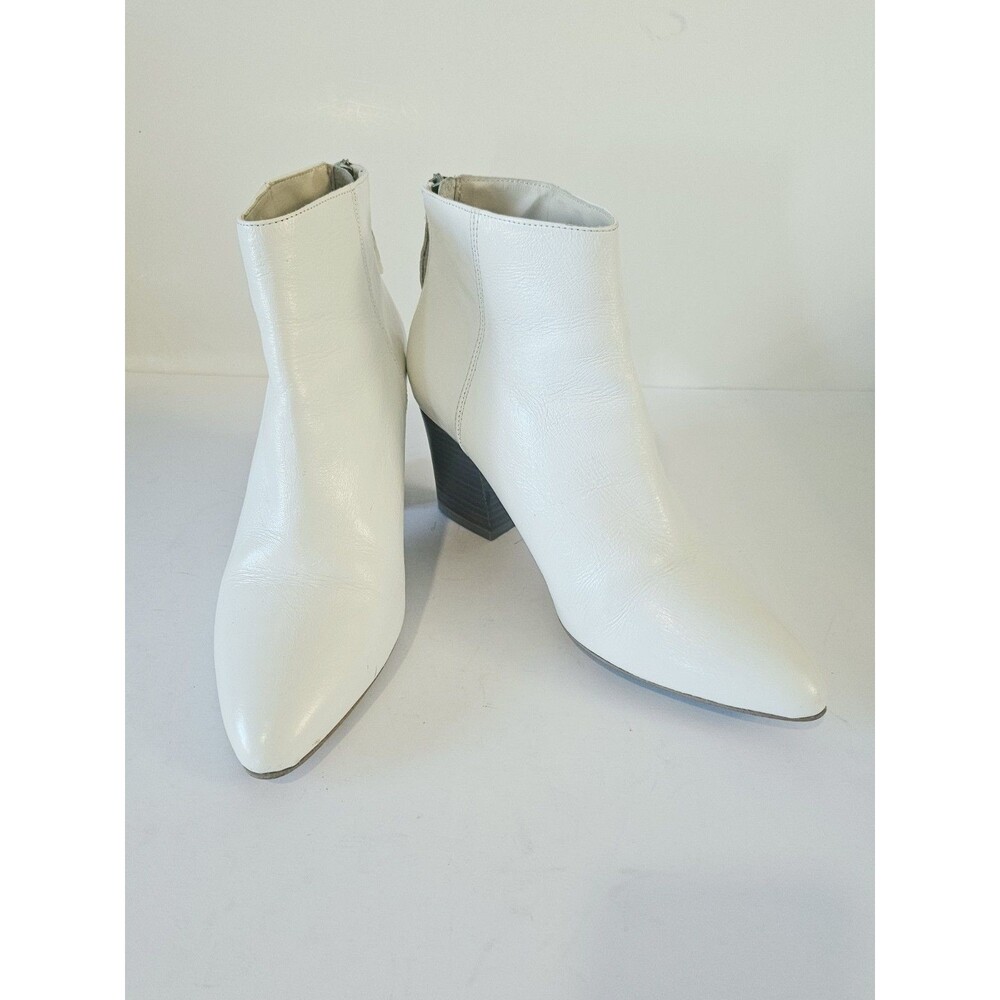 ZARA Basic Collection White Leather Ankle Bootie Pointed Toe Zip 7.5M EU38 - Picture 2 of 8